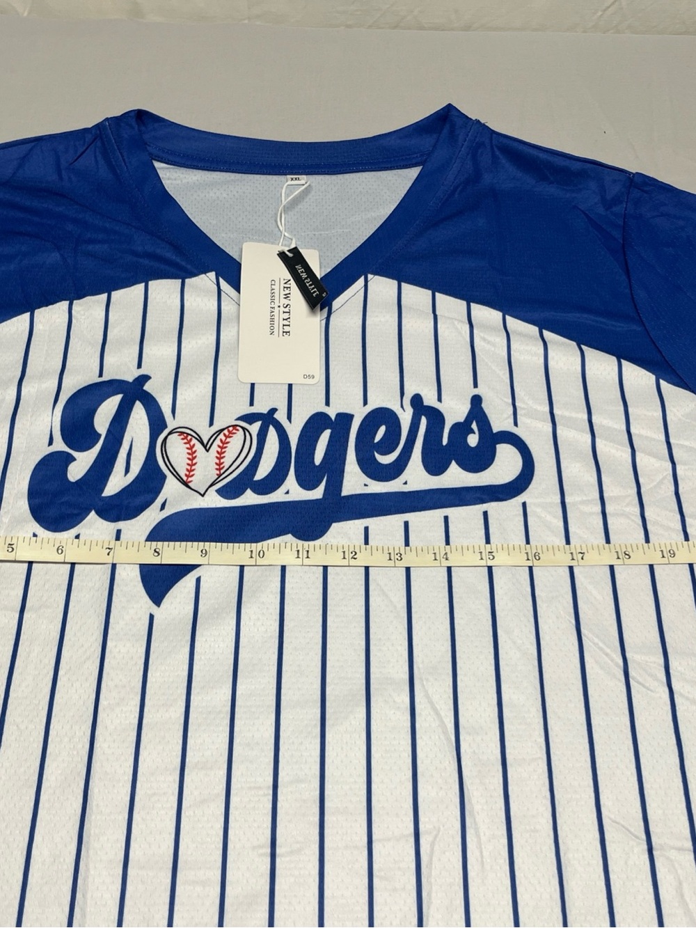 Blue & White Pinstripe V-Neck Women’s Top - Picture 5 of 8